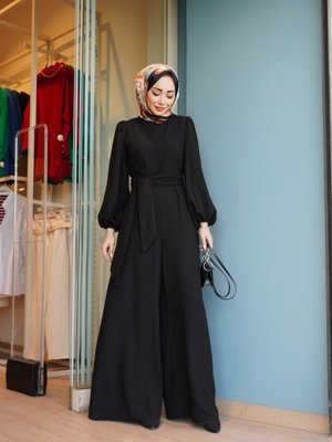 Siyah Geniş Paça Tulum