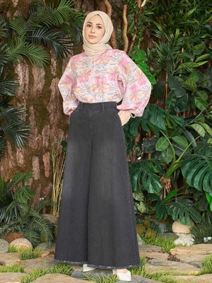 Denim Bol Paça Pantolon Etek Füme