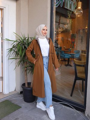 Çizgi Detaylı Kapüşonlu Trenç Taba Çizgi Detaylı Kapüşonlu Trenç Taba