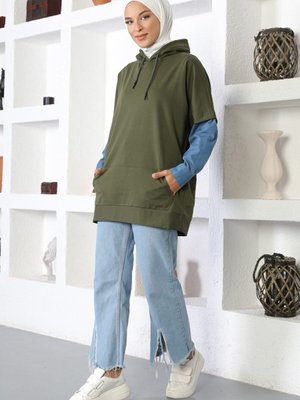 Kot Detaylı Sweatshirt Haki Kot Detaylı Sweatshirt Haki