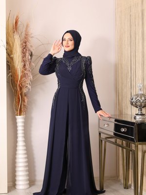 Boncuk İşlemeli Güneş Tulum Lacivert