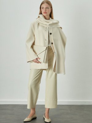 Maya Nakışlı Kaşe Kaban Ekru