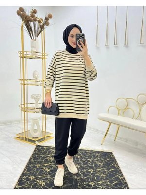 Çizgili Tunik Bisiklet Yaka