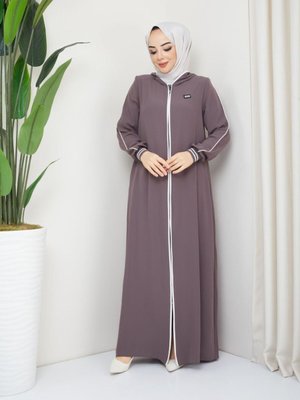 Biyeli Arma Detaylı Ribanalı Spor Ferace Kahverengi