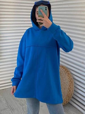 İndigo Şardonlu Kapüşonlu Sweat