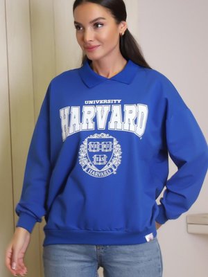 Saks Yakalı Uzun Kollu Sweatshirt