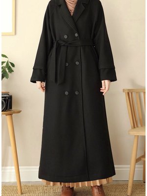 Kruvaze Tam Boy Kaşe Kaban Siyah Kruvaze Tam Boy Kaşe Kaban Siyah