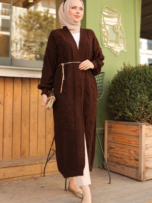 Kiraz Desenli Triko Hırka Kahve Kiraz Desenli Triko Hırka Kahve