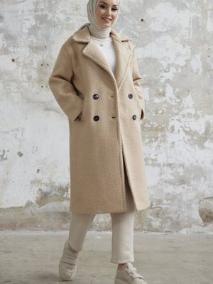 Malian Düğmeli Peluş Kaban Bej Malian Düğmeli Peluş Kaban Bej