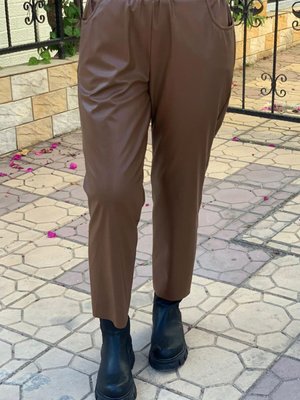 Kahve Kesik Paça Deri Pantolon