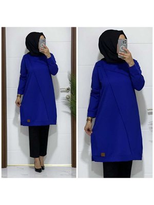 K Saks Mavi Çapraz Çimalı Buyuk Beden Ikı Iplık Tunık Yeni Sezon