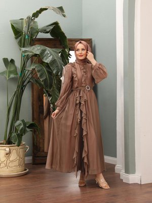 Janjan Kemer Detay Abiye Elbise Bakır Janjan Kemer Detay Abiye Elbise Bakır