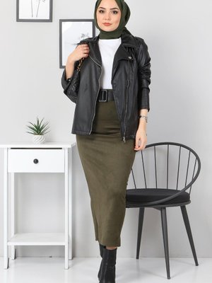 Süet Kalem Etek Haki