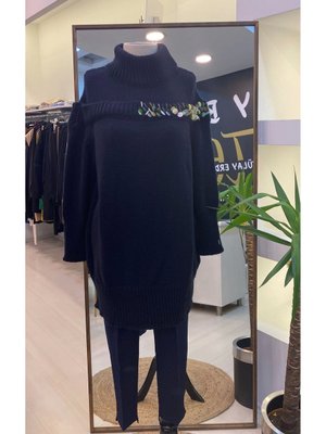 İnvee Pul Detayli Kazak Lacivert