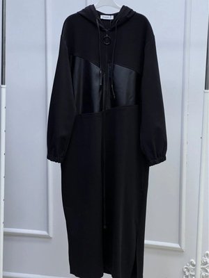 Deri Garnili Kapüşonlu İp Kumaş Kap