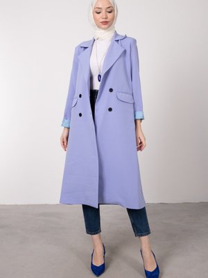 Blazer Görünümlü Uzun Kap Mavi