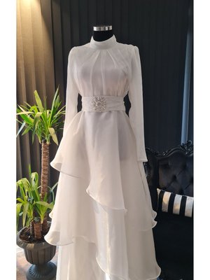 Ekru Beyaz,organze Kumaş,,after Party,söz Nişan Nikah Elbisesi
