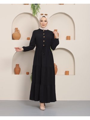 Büzgülü Düğmeli Ayrobin Elbise