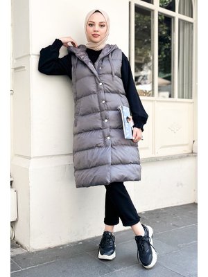 Gri Cep Detaylı Şişme Yelek Gri Cep Detaylı Şişme Yelek