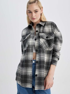 Oversize Fit Gömlek Yaka Flanel Uzun Kollu Tunik