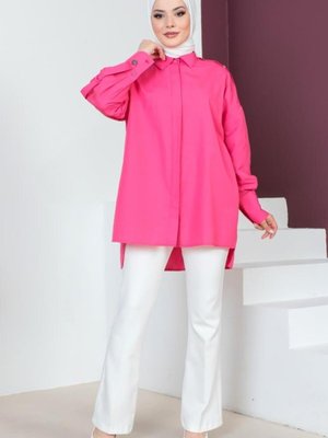 Omuz Detaylı Gömlek Fuşya