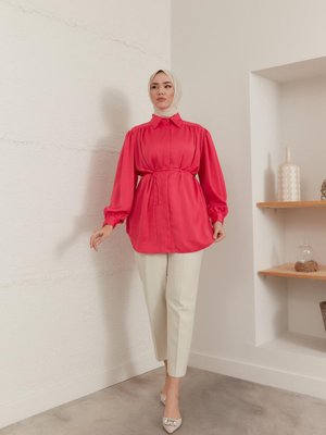 Balon Kol Saten Gömlek