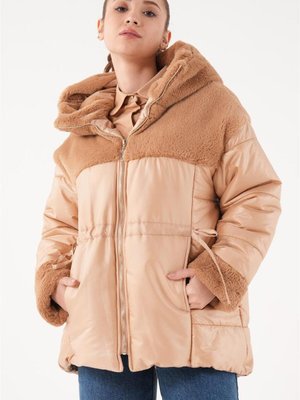 Peluş Garnili Camel Şişme Mont Peluş Garnili Camel Şişme Mont