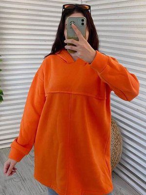 Turuncu Şardonlu Kapüşonlu Sweat Turuncu Şardonlu Kapüşonlu Sweat