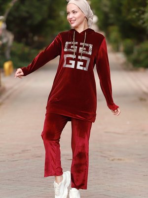 Nihan Boncuklu Kadife Takım Bordo Nihan Boncuklu Kadife Takım Bordo