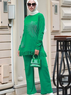 Adele Boncuklu Triko Takım Yeşil