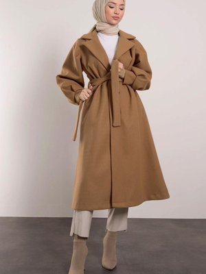 Kahve (a.camel) Kuşaklı Kruvaze Yaka Kaban T Kahve (a.camel) Kuşaklı Kruvaze Yaka Kaban T