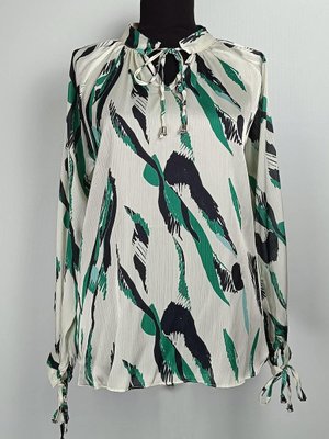 Desenli Saten Bluz Yeşil