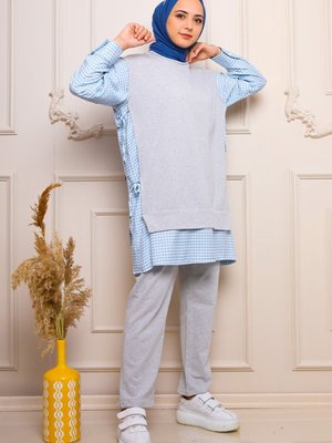 Çizgi Detaylı İkili Takım Gri Çizgi Detaylı İkili Takım Gri