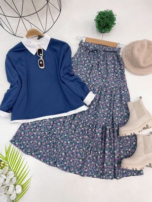 Kadın Çicek Desenli Etekli Takım