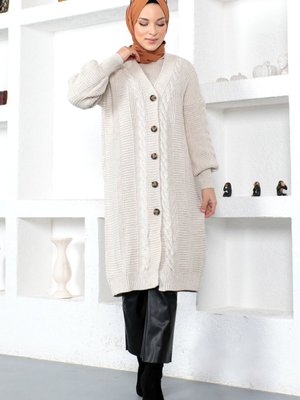 Düğmeli Triko Hırka Bej