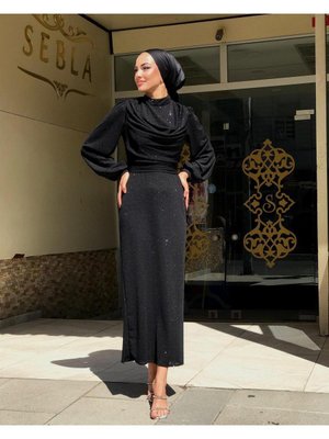 Bluzanlı Simli Kalem Abiye Elbise