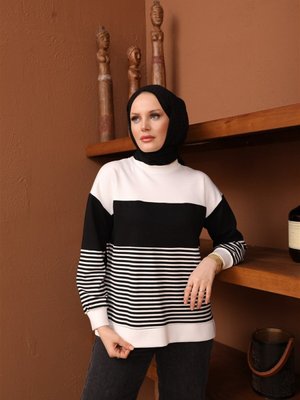 Çizgili Bambu Kısa Sweat