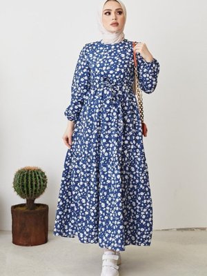 Papatya Desen Elbise İndigo