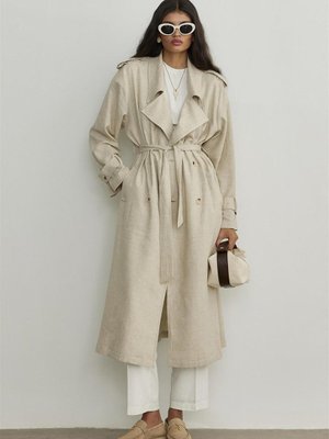 Natürel Maris Keten Maxi Trençkot