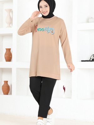 Baskılı Tunik Vizon Baskılı Tunik Vizon