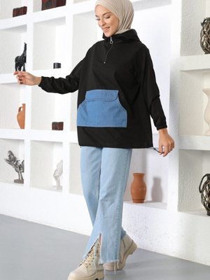 Kanguru Cepli Sweatshirt Siyah Kanguru Cepli Sweatshirt Siyah