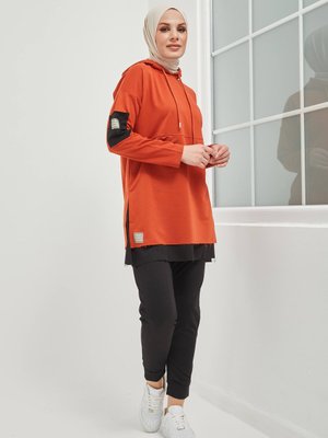 Pamuklu Tunik Pantolon Eşofman Takım Kiremit Pamuklu Tunik Pantolon Eşofman Takım Kiremit