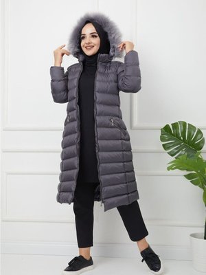 Uzun Dolgulu Siyah Şişme Mont