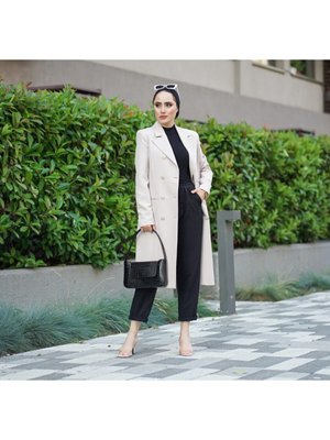 Taş Rengi Blazer Uzun Ceket