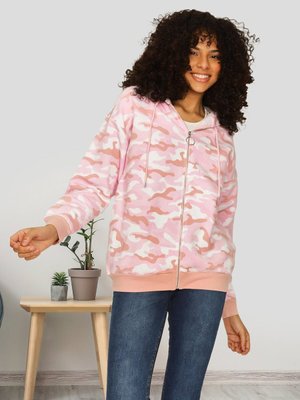 Pembe Kamuflaj Desenli Kapüşonlu Örme Sweatshirt Pembe Kamuflaj Desenli Kapüşonlu Örme Sweatshirt