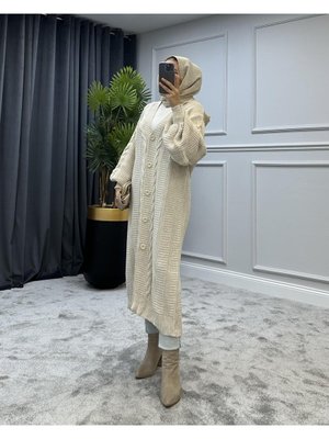 Düğmeli Salaş Hırka Bej Düğmeli Salaş Hırka Bej