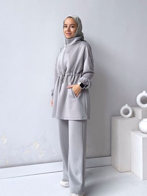 Tasarım Yaka Scuba Takım Gri