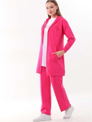 Kabartma Baskılı Fuşya Renk Üçlü Spor Takım Kombin