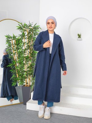 Lacivert V Yaka Kaşe Kaban