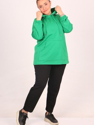 Benetton Büyük Beden Kapüşonlu İki İplik Kısa Tunik